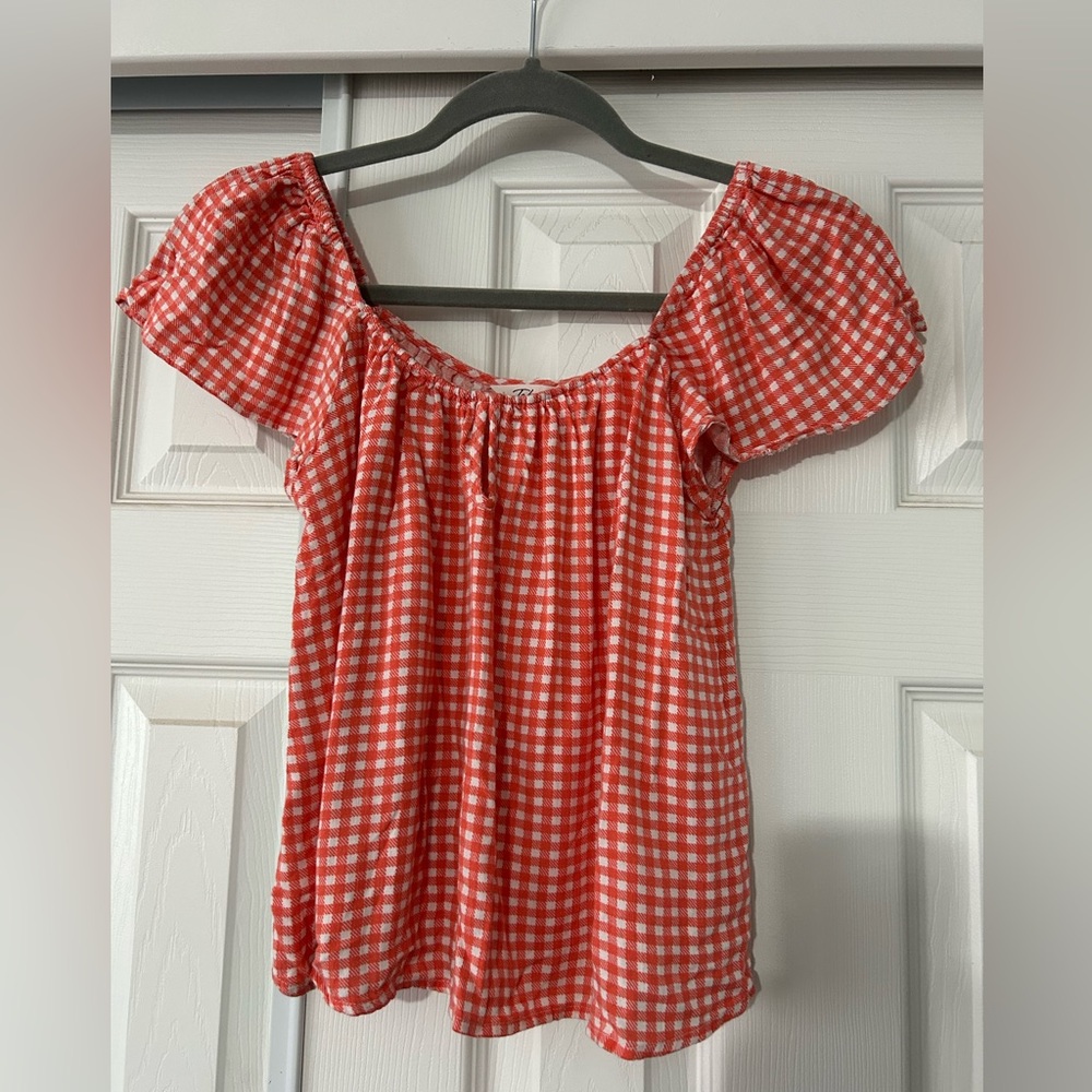 Takara Orange and White Gingham Blouse